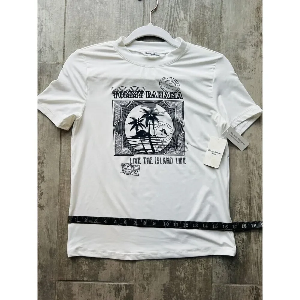 TOMMY BAHAMA Boy Kids Short Sleeve Rash Guard Swim Shirt UV Sun Protection L NEW